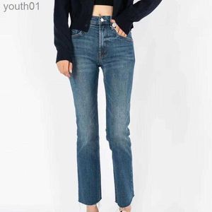 Jeans femininos mulheres jeans mãe outono inverno cintura alta bordado micro-flare cortado 240304