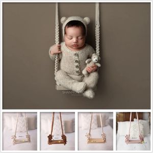 Baby huśtawka urodzona niemowlę Props Drewniane krzesło Babies Meble Niemowlęta Po strzelanie akcesoria Fotografia 240226