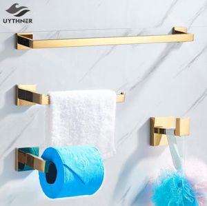 Bathroom Hardware Set Gold Polish Bathrobe Hook Towel Rail Bar Rack Bar Shelf Tissue Paper Holder Bathroom Accessories C10208539498