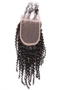 Afro Kıvırcık Kapatma Brezilya İnsan Saçı Top Kapanmalar 4x4 inç İsviçre Dantel Kinky Curl Remy Saç Doğal Color6291284