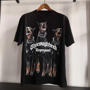 Camicie casual da uomo con testa di cane da caccia lavato vecchio inchiostro bianco stampato T-shirt marca marea una linea manica corta