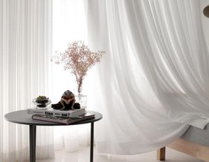 Vita tyllgardiner för vardagsrumsdekoration Modern Chiffon Solid Sheer Voile Kitchen Curtain Home Decoration5703401