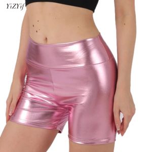 Shorts Sexy Solid Shiny Micro Shorts Women Pole Dancing Metallic Booty Shorts Hot Pants Ladies Cheerleading Disco Rave Party Clubwear