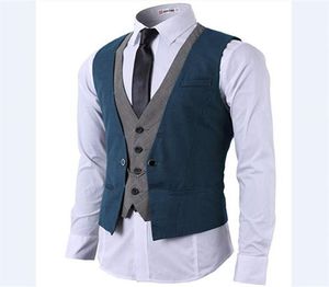 Wangyandress Blue Grey Groom Groom Wear Weddingests Custom V Neck Single Breasted Men Vest 유럽 및 미국 스타일 신랑 Vests2425868