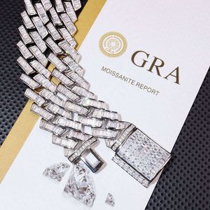 Fabricantes transfronteiriços na Europa e América Prata incrustada Mosan Diamond 21mm Corrente Cubana Cheia de Diamante Hip-hop Joias Neckl