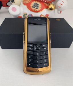 Låst upp K8 Bar Luxury Metal Signature mobiltelefon Dual Sim No Camer Leather Back Bluetooth Constellation Retro Gold Mobiltelefon2675109