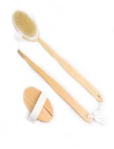 Detachable Long Wooden Handle Shower Brushes with Soft and Stiff Bristles Exfoliating Skin Scrub Head for Wet or Dry Brushing Clea1359712