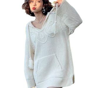 Maglioni lavorati a maglia a maniche lunghe con cappuccio ricamato con lettera logo da donna top SMLXL
