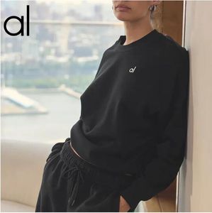 AL-0081 Yoga Round Neck Cotton Pullover Warm Sweatshirts Silver 3D Logo On Chest Loose Sweatwear Unisex Casual Top Fashion Outwear Pullovers