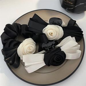 Grampos de cabelo harajuku elegante versão coreana preto branco rosa arco vintage temperamento emocionante clipe para mulheres doce legal estética punk presentes