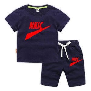 New summer children's trend 2-piece Boys and girls brand printed short-sleeved T-shirt shorts 2-piece children's casual fashion suit