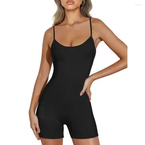 Kvinnors shorts kvinnor bodysuit spaghetti rem rund nacke tätt ärmlös som går ut jumpsuit för yoga gym sportklubb