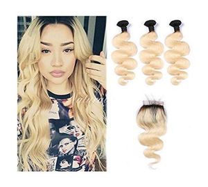 Brazilian Straight Body Wave Human Hair Weaves 3 Bundles Ombre 1b613 Blonde Human Hair Bundles With Closure Honey Platinum Virgin3620856