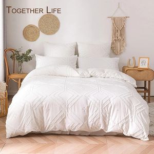 Set biancheria da letto matrimoniale Copripiumino ritagliato con federa SENZA FOGLIO Letto trapuntato bianco chic Queen 23 pezzi Boho Tessili per la casa 240226