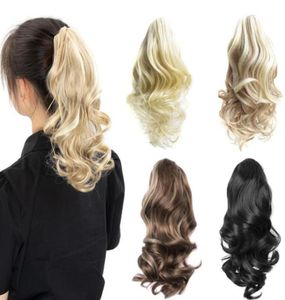 Syntetiska peruker vades hårhalvhalsvans hårklipp på vågiga 14 tum blond naturlig för kvinnor9833722