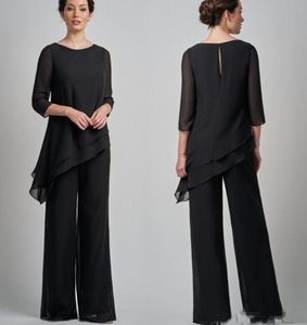 Elegant Black Chiffon Mother Of Bride Suits With Jewel Neck Half Sleeves Custom Made Wedding Guest Dresses Cheap 2019 Plus Size3067237