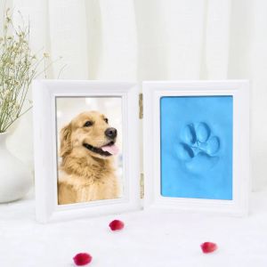 Quadro 2 dobras 5 Polegada criativo cão de estimação gato pata impressão pegada do animal de estimação handprint com lama mão pegada comemorativa foto quadro ornamento