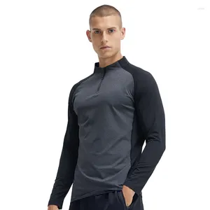 Herren-T-Shirts, langärmeliger Trainingsanzug mit halbem Reißverschluss, Aerobic-Lauf-Fitness-Sport-Top im Frühling und Herbst