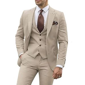 3 pezzi Abiti beige per uomo Slim Fit Smoking dello sposo Abiti da sposa Uomo Groomsmen Vestito formale da festa Maschile Trajes De Hombre 240227