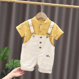 スーツ夏の男の子の服セットかわいい印刷された半袖Tシャツロンパーオーバーオール2PCSスーツ幼児の子供ファッションコスチューム