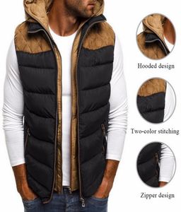 2020 Winter Coat Vest Men Warm Sleeveless Jacket Casual Waistcoat Cotton Vest Hooded Coat Down Jacket Man Patchwork Zipper5450725