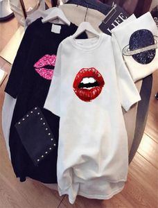 Propcm Sexy Lips Print Harajuku Dress Plus Size Summer Designer半袖長いTシャツカジュアルルーズ女性039S Sundre1581601