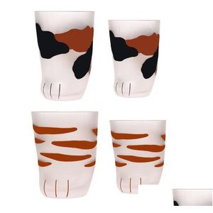 Mugs 300Ml 230Ml Cat Claw Cups Milk Glass Frosted Cup Cute Foot Print Mug Paw Coffee Kids 10Oz Tumbler Drop Delivery Home Garden Kit Dhdce