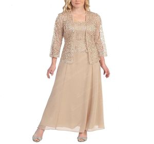 Elegant Champagne Mother of the Bride Dresses With Jacke Ankel längd Spetschiffon Plus Size Wedding Gästklänning Kvällsklänningar PU4336323