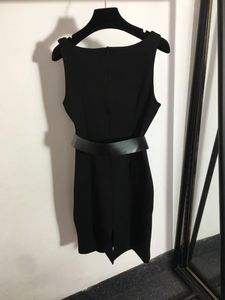 Milan Runway Dress 2024 Black Spaghetti Strap Sameveless Sashes Belt Long Dresses Holiday Vestidos de Festa 3041