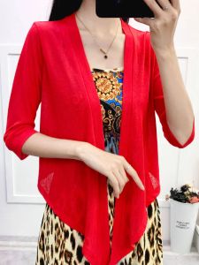 Cardigan Bianco Nero Rosso Giacca corta Bolero in pizzo per donna Coprispalle per abiti da sera Giacca cappotto lavorato a maglia sottile