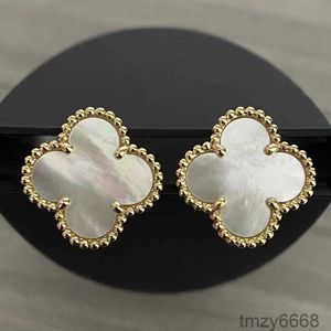 Designer örhänge Clover Studs Ear Clip Mother of Pearl Mid Size 1,5 cm Ladies Sterling Silver Ring for Women HDJS FBCX