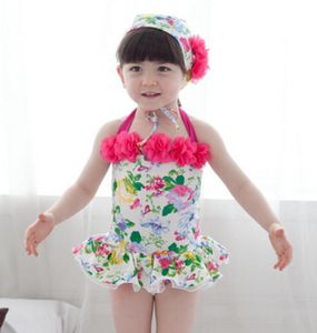 2018 Estate ragazze Costumi da bagno dolce carino stampa costume da bagno per bambini con fiori Condole cintura costume da bagno intero per bambini 90140 ab603875913