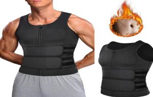 Gymkläder män kropp shaper bastu väst midje tränare dubbel bälte buk fett fitness skjorta toppar formklippande slant korsett svett b7556001