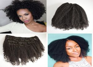 Mongolische Afro-Kinky-Clip-in-Extensions aus lockigem Echthaar für amerikanisch-afrikanische, färbbare 824-Zoll-Clip-Ins in natürlichem Schwarz GEASY5105651