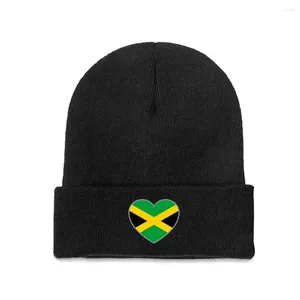 Beralar Jamaika bayrağı kalp üst baskısı erkek kadın unisex örgü şapka kış sonbahar beanie kapağı sıcak kaput hediye