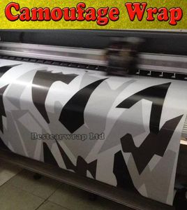 Svart vit grå arktisk kamouflage camo vinyl för bil wrap pixel camo klistermärke film med luftfrisättning fordon grafisk storlek152 x 1346742