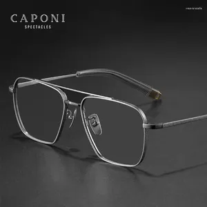 Solglasögon Caponi Pure Titanium Eye Glasses Frame For Men Square Anti Blue Light Reflection Brand Designer Spectakles JF50004