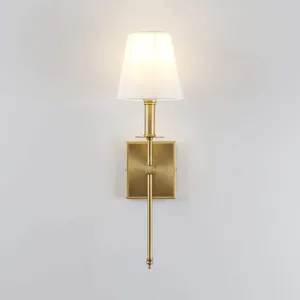 Wall Lamp White Cloth Lampshade E27 Gold Metal Foyer Bedside Lighting Fixtures Aisle Dining Room Sconce Drop