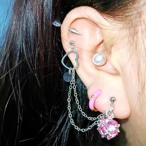 Studörhängen rosa zirkonbollskedja rostfritt stål lob öron studs 16g 20g pircing brosk genomborrad mujer koreansk y2k