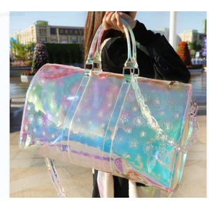 Alta qualidade leve personalizado em relevo pvc holográfico feminino jóias brancas weekender durante a noite bolsa de viagem esportes mochila