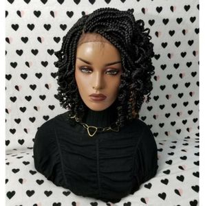 Dilys Lace Frontal Short Braids Wigs For Women Synthetic Lace Front Wig with Curly Tips Baby Hair9809175