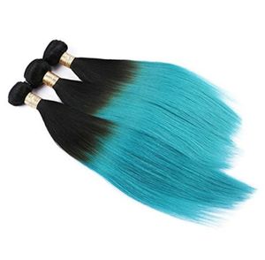 1BGreen Ombre Estensione brasiliana dei capelli umani 3 pezzi Radici scure Teal Green Ombre Fasci di capelli brasiliani Offerte Capelli umani lisci We6186136