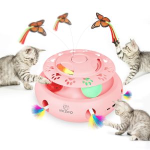 おもちゃInkzoo 4in1屋内猫用インタラクティブな猫のおもちゃ、自動6ホールマウスワカモレ、羽ばたき蝶、トラックボール、USB