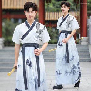 Stage Wear Plus Size 5XL Chinese Short Hanfu Men Halloween Cosplay Costume Party Dress White Outfit For Summer