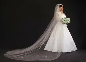 Nowy sprzedawanie luksusowych prawdziwych wizerunków welony ślubne jedna warstwowa długość katedry z Warovski Crystal Rhinestones Tiulle Wedding VE9390794