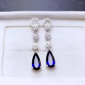 Dangle Küpeler Doğal Yüksek Kaliteli Safir Drop S925 Saf Gümüş İnce Moda Büyüleyici Düğünler Kadınlar İçin Takılar