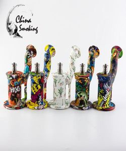 Silikon-Wasserpfeife, Silikon-Bong mit Bildern, unzerbrechliches Dab-Rig mit Edelstahl-Nagel, Dabber-Glasbehälter, Silikon-Shisha7617087