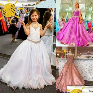 Abiti da spettacolo per ragazze 2023 Ragazze Plus Size Cerniera Collo all'americana Immagine reale Perline Organza Bambina Compleanno Junior Abito da ballo Cr Dhj2B