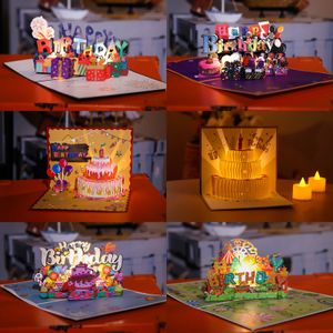 Musical Birthday Greating Cards 3D Pop Up Presentkort med LED -musik 240301