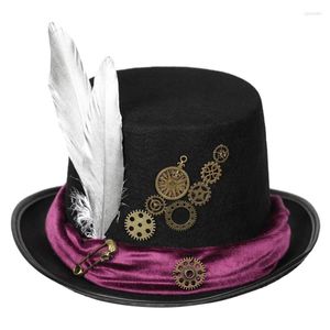 Berets Vintage Victorian Top Hat Feel Steampunk Cap Wedding Cool Nekury Halloween Akcesoria Cosplay Party Costs